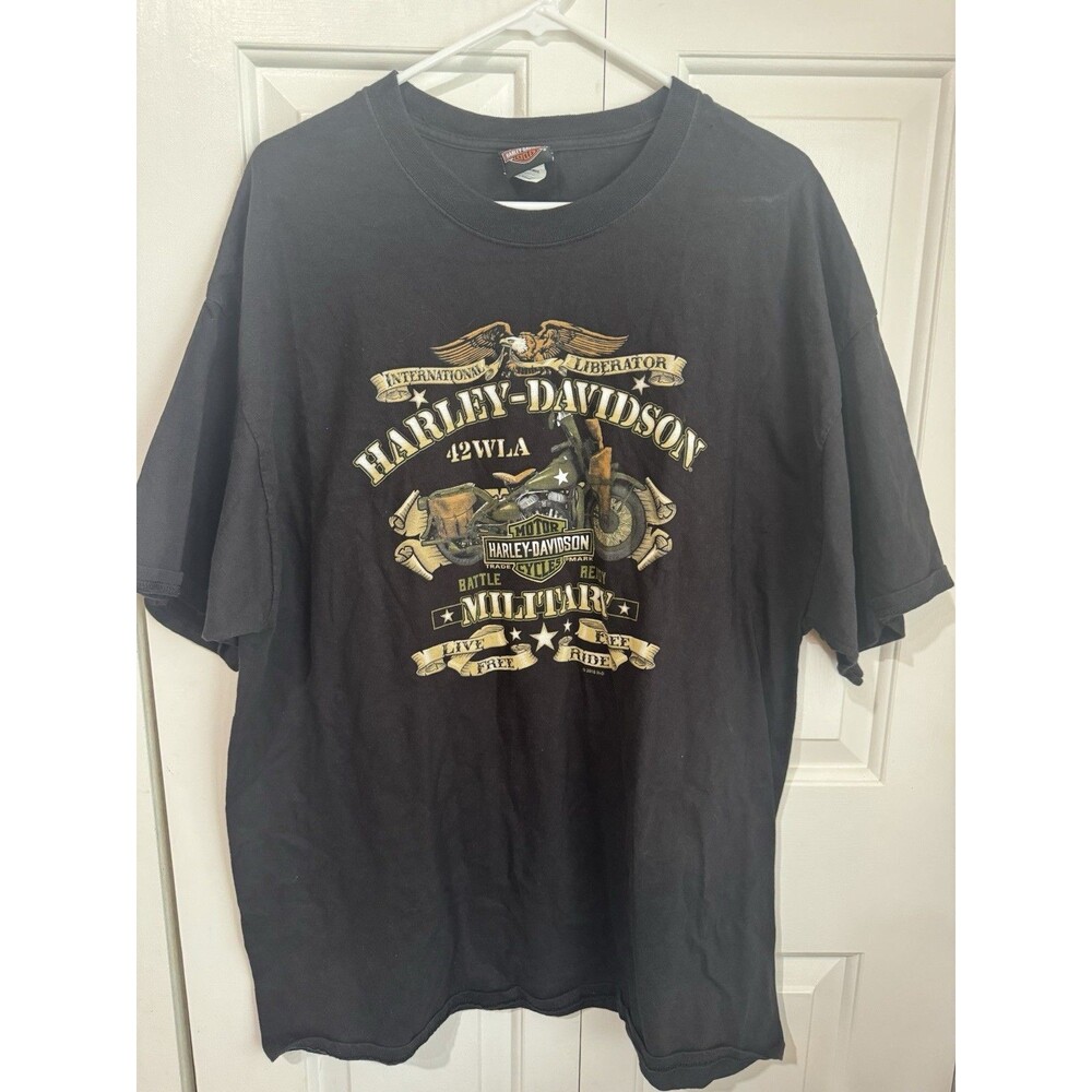 Vintage Harley Davidson T Shirt Military Overseas Tour Black 2XL